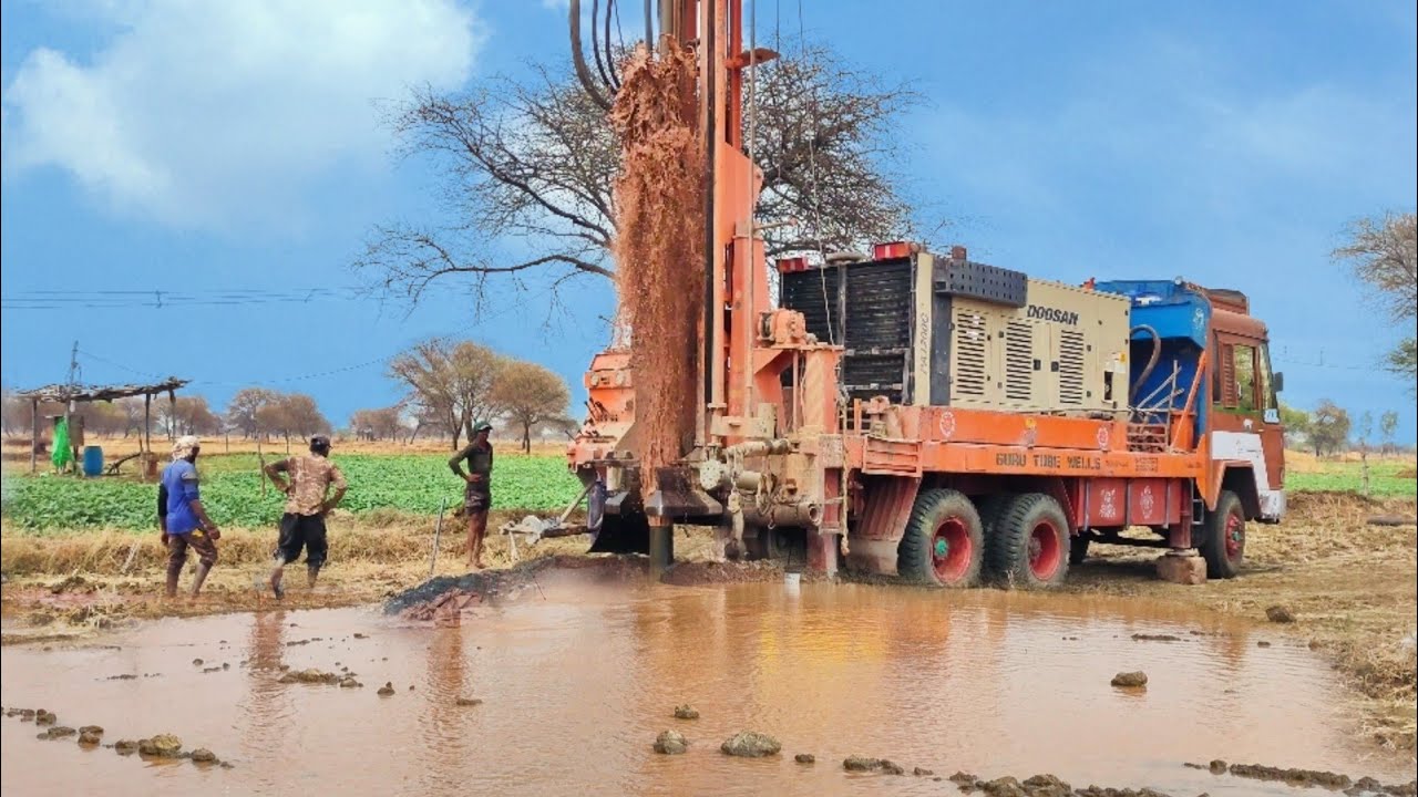 Borewell drilling rig in operation